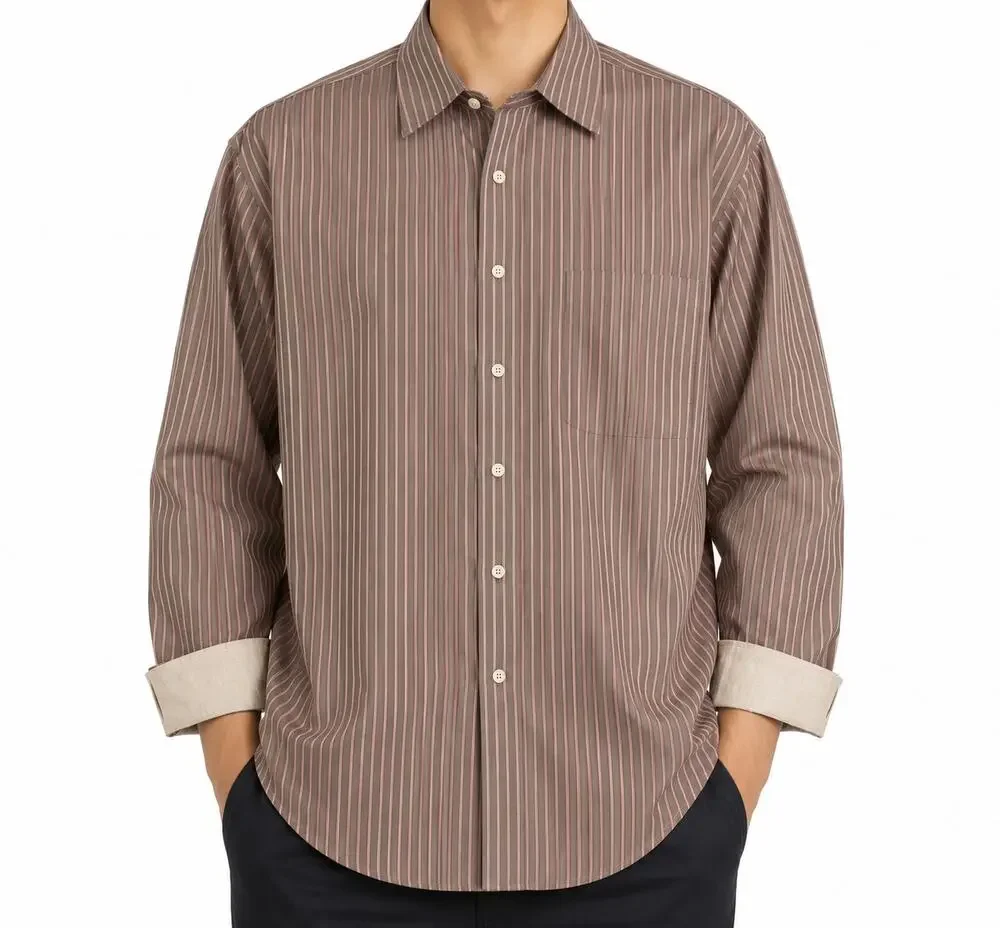 Ted Baker London Dress Shirt Men 16.5 34/35 Brown Pink Striped Cotton Flip Cuffs